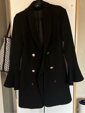 Lulu's Black Double-Breasted Blazer with Flared Sleeve Cuffs